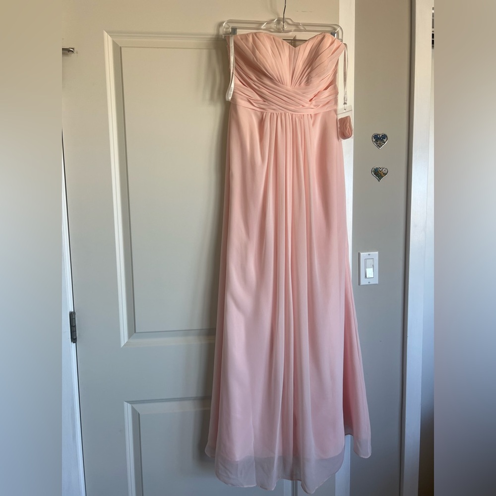David’s Bridal Petal color strapless chiffon dress